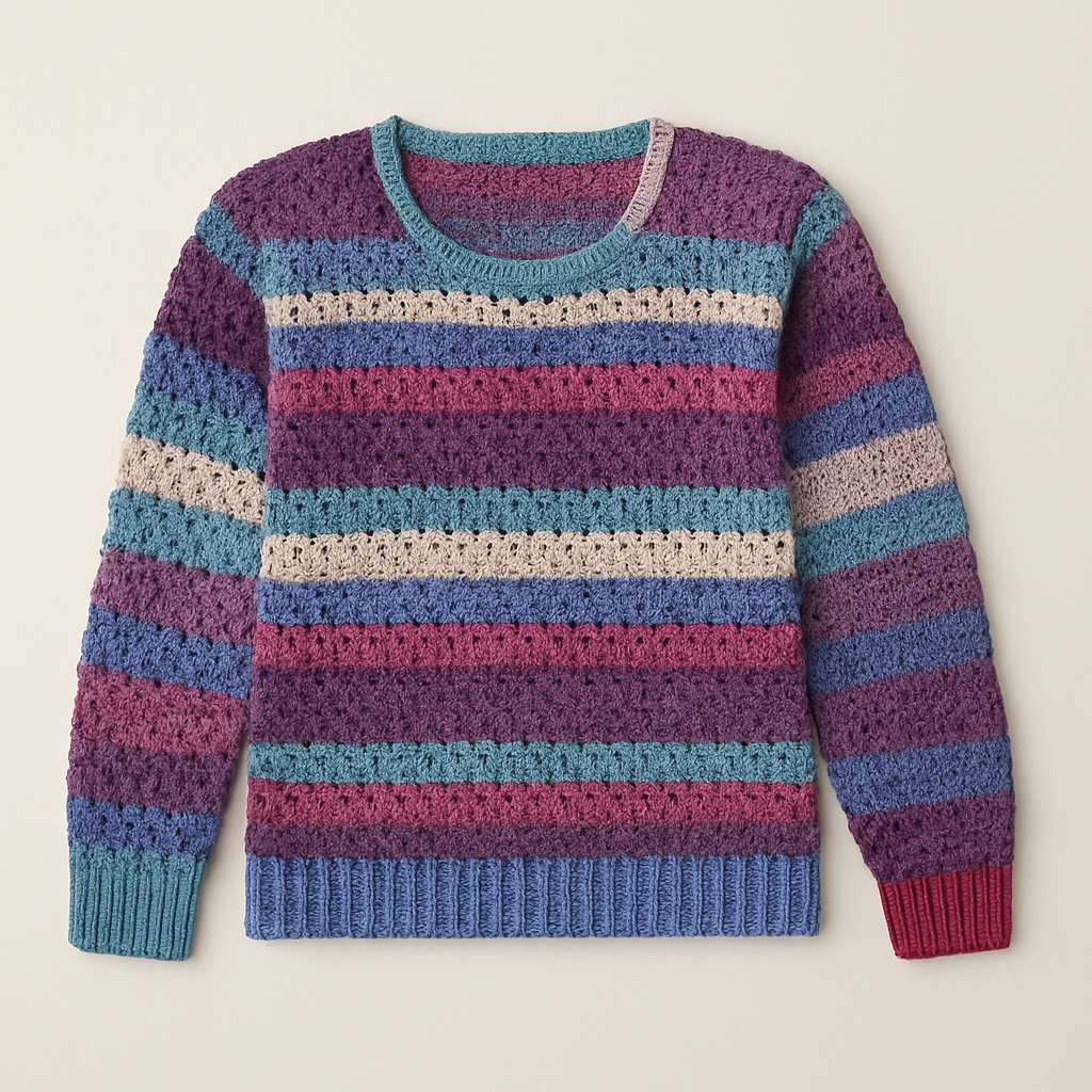 Pull en crochet rayé multicolore – Fait main