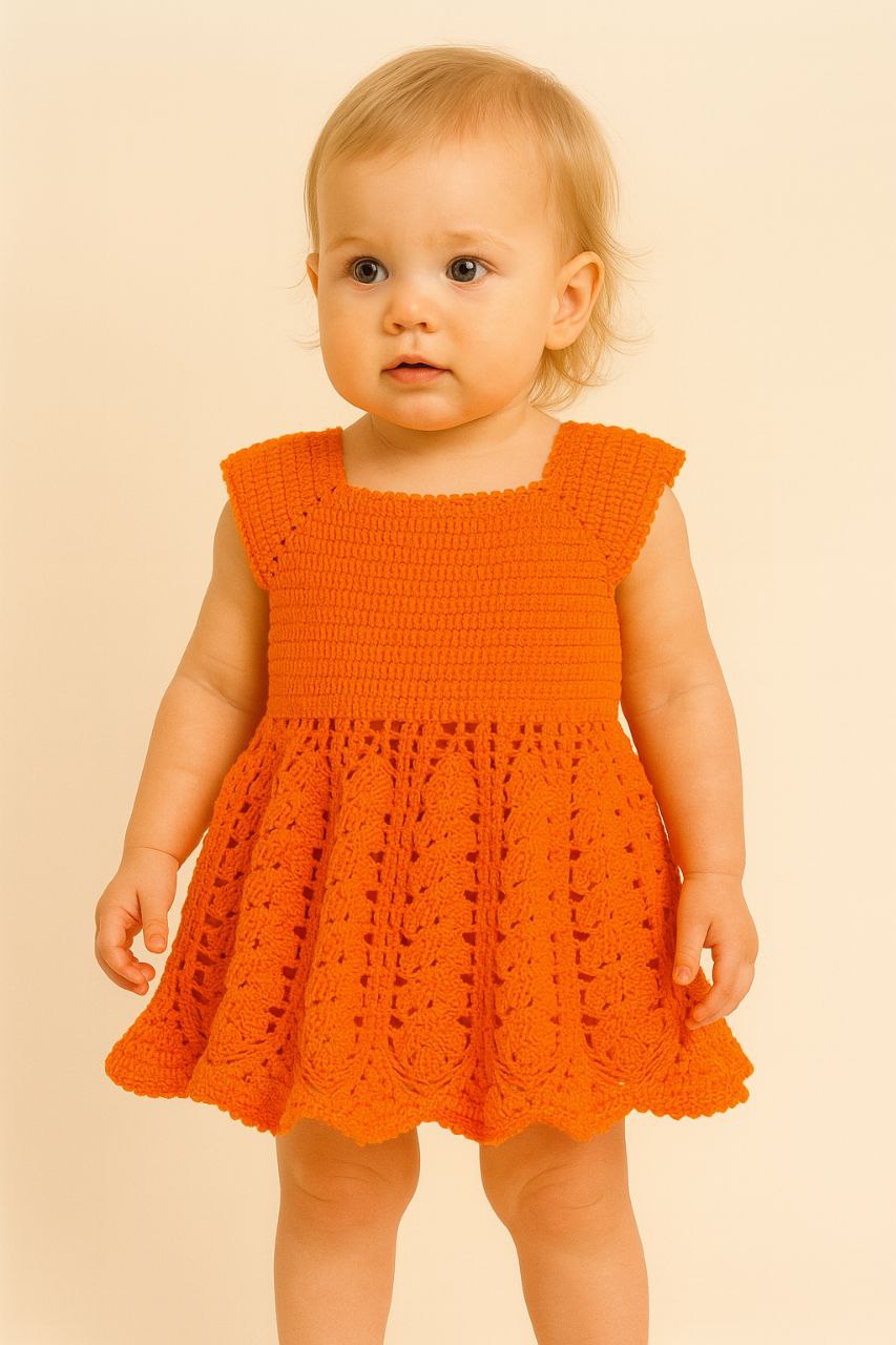 Robe bébé au crochet – Orange éclatant
