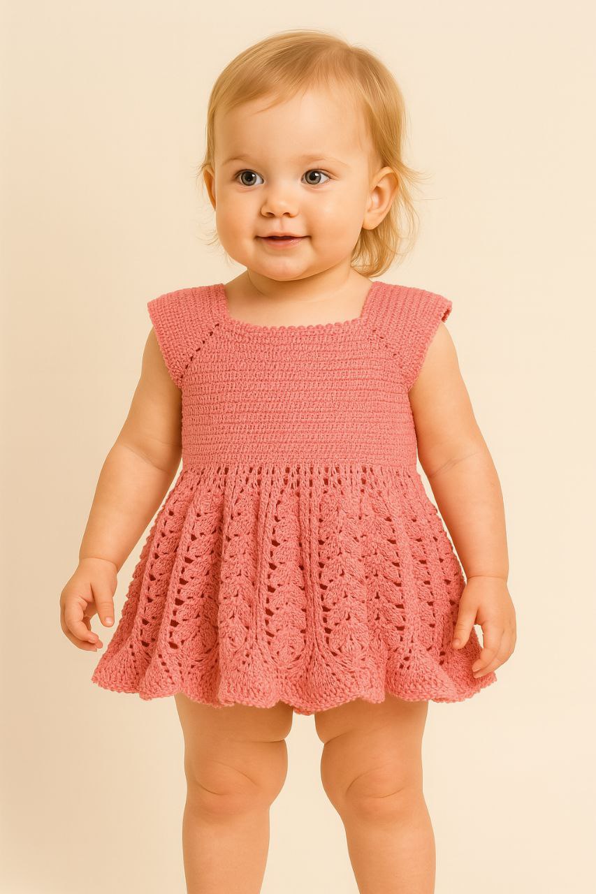Robe bébé au crochet – Rose poudré
