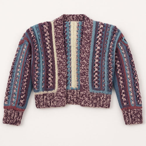 Cardigan en crochet violet chiné – Style vintage fait main