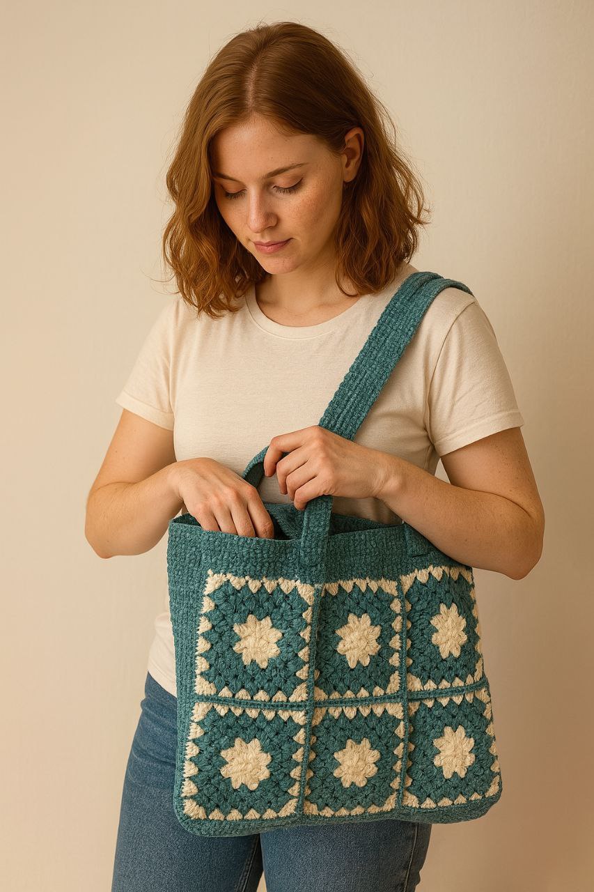 Sac au crochet fait main – Vert et Écru