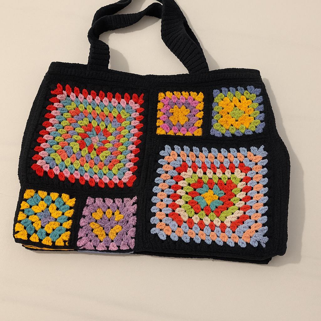 Sac cabas au crochet fait main – Style vintage multicolore