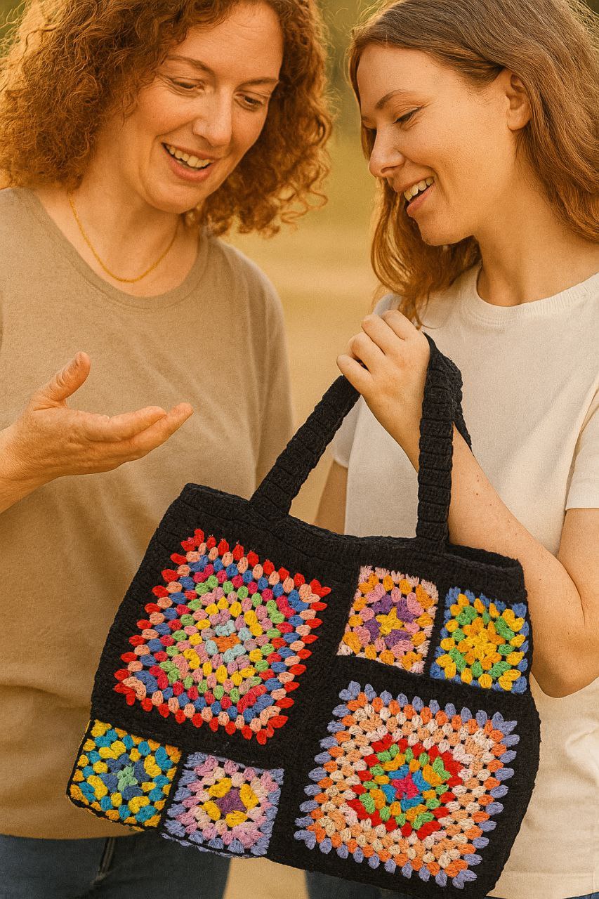 Sac cabas au crochet fait main – Style vintage multicolore